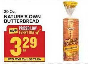 Food Lion Nature's own butterbread offer