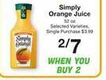 Price Chopper Simply orange juice offer