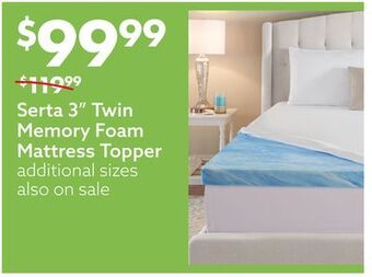 Big Lots Serta 3" twin memory foam mattress topper offer
