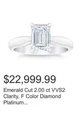 Costco Emerald cut 2.00 ct vvs2 clarity, f color diamond platinum solitaire ring offer