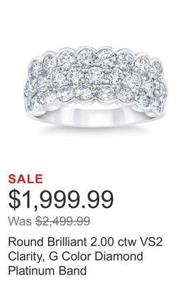 Costco Round brilliant 2.00 ctw vs2 clarity, g color diamond platinum band offer
