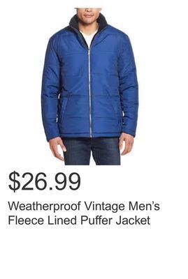 Costco Weatherproof vintage men's fleece lined puffer jacket offer