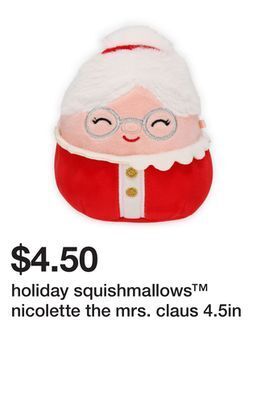 Five Below Holiday squishmallows™ nicolette the mrs. claus 4.5in offer