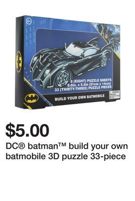 Five Below Dc® batman™ build your own batmobile 3d puzzle 33-piece offer
