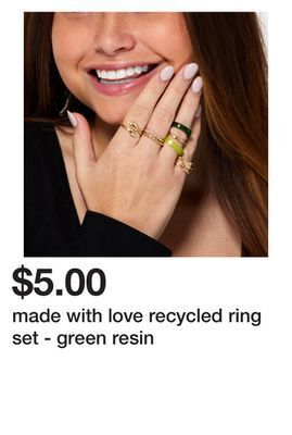 Five Below Made with love recycled ring set - green resin offer