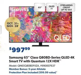 Sam's Club Samsung 65" class q80bd-series qled 4k smart tv with quantum 12x hdr** offer