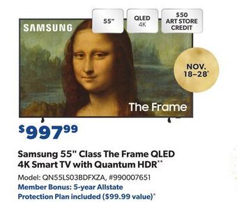 Sam's Club Samsung 55" class the frame qled 4k smart tv with quantum hdr offer