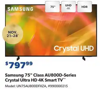 Sam's Club Samsung 75" class au800d-series crystal ultra hd 4k smart tv** offer