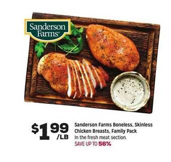 Grocery Outlet Sanderson farms boneless, skinless chicken breasts, family pack offer