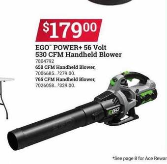 Ace Hardware Ego power+ 56 volt 530 cfm handheld blower offer