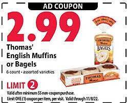 Festival Foods Thomas' english muffins or bagels offer