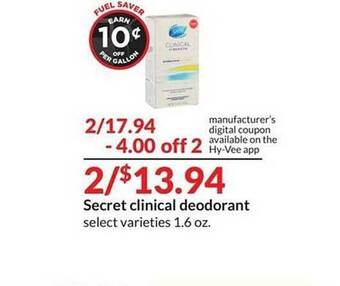 Hy-Vee Secret clinical deodorant offer