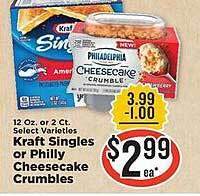 IGA Kraft singles or philly cheesecake crumbles offer