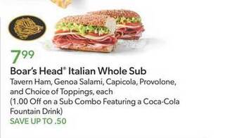 Publix Boar's head italian whole sub offer