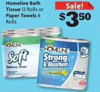 Family Dollar Homeline bath tissue or paper towels offer