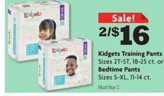 Family Dollar Kidgets training pants or bedtime pants offer
