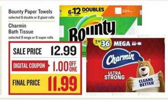 Lowes Foods Bounty paper towels or charmin bath tissue offer
