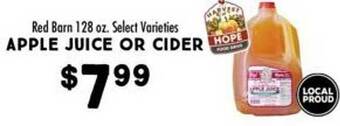 Maceys Red barn apple juice or cider offer