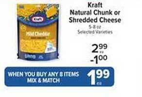 Price Chopper Kraft natural chunk or shredded cheese offer