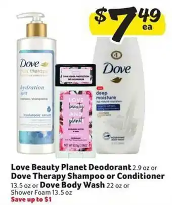 Harveys Supermarkets Love beauty planet deodorant or dove therapy shampoo or conditioner or dove body wash offer