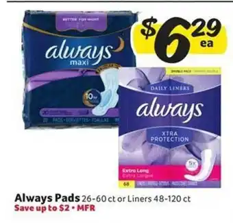 Harveys Supermarkets Always pads or liners offer