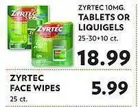 Zyrtec 10mg. tablets or liquigels, zyrtec face wipes