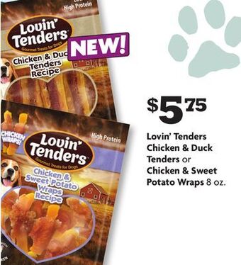 Family Dollar Lovin' tenders chicken & duck tenders or chicken & sweet potato wraps offer