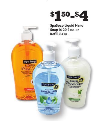 Family Dollar Spasoap liquid hand soap 16-20.2 oz or refill 64 oz. offer