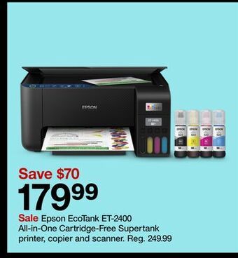 Target Epson ecotank et-2400 all-in-one cartridge-free supertank printer copier and scanner offer