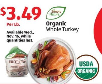 Aldi Simply nature organic whole turkey offer