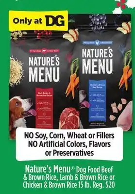 Dollar General Nature's menu® dog food beef & brown rice, lamb & brown rice or chicken & brown rice offer