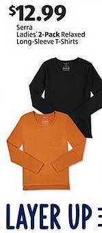 Aldi Serra ladies' 2-pack relaxed long-sleeve t-shirts offer