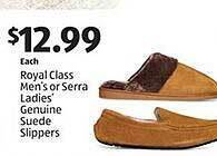 Aldi Royal class men's or serra ladies' genuine suede slippers offer