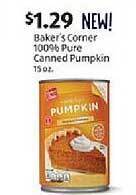 Aldi Baker's corner 100% pure canned pumpkin offer