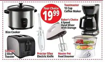 Ocean State Job Lot Toastmaster 12 cup coffee maker, rice cooker, century 2 slice toaster, proctor silex electric knife, master pot food steamer, offer