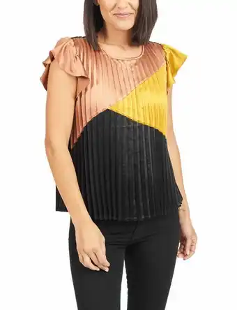 Stein Mart Pale sky pleated art deco top blouse offer