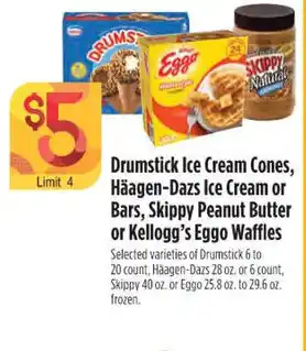 Raley's Drumstick Ice Cream Cones Haagen-Dazs Ice Cream or Bars, Skippy Peanut Butter or Kellogg's Eggo Waffles offer