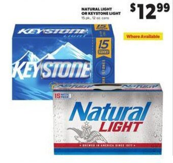 Lowe's Natural Light or Keystone Light 15 pk., 12 oz. cans offer