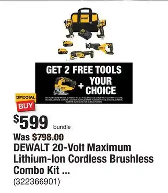 The Home Depot Dewalt 20-volt maximum lithium-ion cordless brushless combo kit (4-tool) and 20-volt maximum xr cordless brushless jigsaw offer