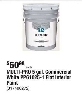 The Home Depot Multi-pro 5 gal. commercial white ppg1025-1 flat interior paint offer