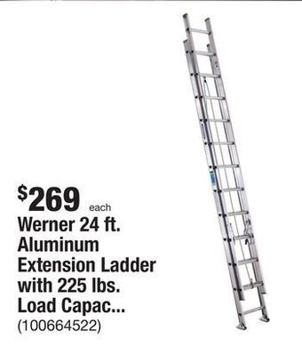 The Home Depot Werner 24 ft. aluminum extension ladder with 225 lbs. load capacity type ii duty rating offer