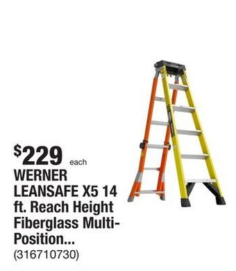 The Home Depot Werner leansafe x5 14 ft. reach height fiberglass multi-position ladder, 375 lbs. load capacity type iaa offer