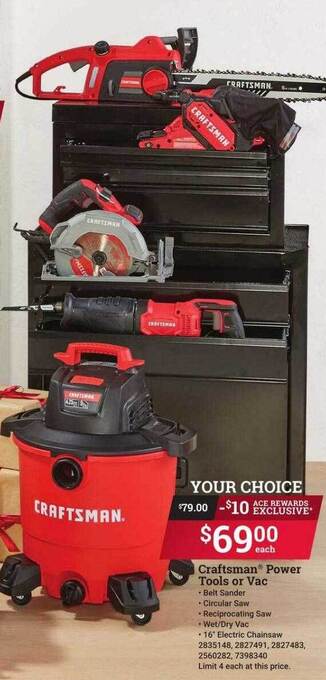 Ace Hardware Craftsman power tools or vac offer