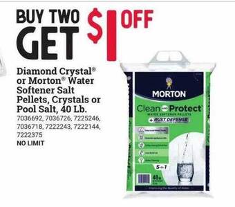Ace Hardware Diamond crystal or morton water softener salt pellets, crystals or pool salt, 40 lb. offer