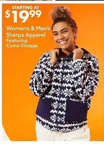 Big Lots Women's & men's sherpa apparel featuring como vintage offer