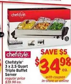 H-E-B Chefstyle 3 x 2.5 quart triple buffet server offer