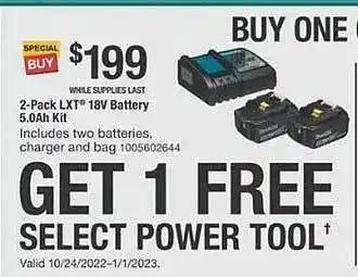The Home Depot 2-pack lxt 18v battery 5.0ah kit offer
