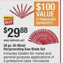 The Home Depot 28 pc. bi-metal reciprocating saw blade set offer