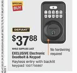 The Home Depot Defiant exclusive electronic deadbolt & keypad offer