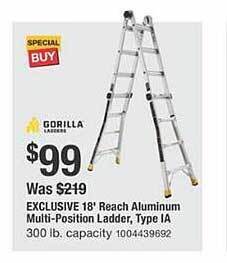 The Home Depot Gorilla exclusive 18' reach aluminum multi-position ladder, type ia offer